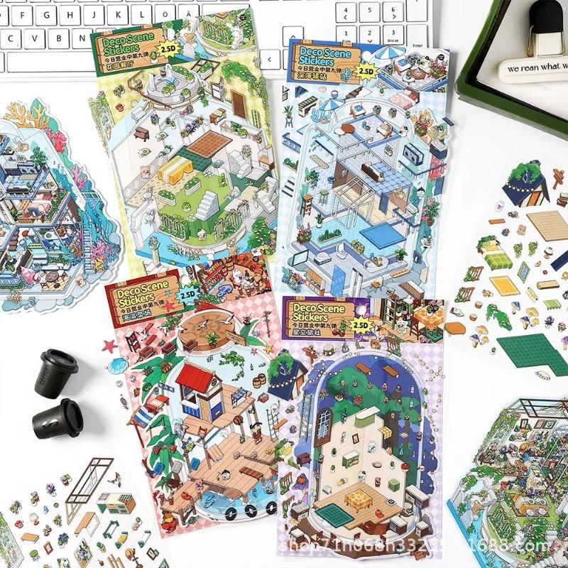 Cartoon sea Landscape Sticker  Scene DIY Toy Game Sticker Festival Birthday Gift for Kid Child Girl