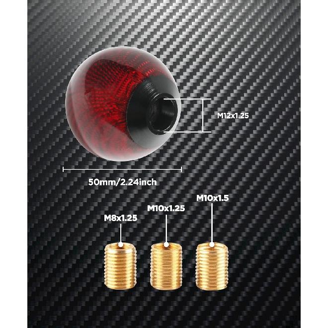 YAKEFLY Universal Shifter, Round Carbon Fiber Gear Shift Knob With 3 Aluminum Adapters, Car Shift Lever Stick Knob (Carbon Red)