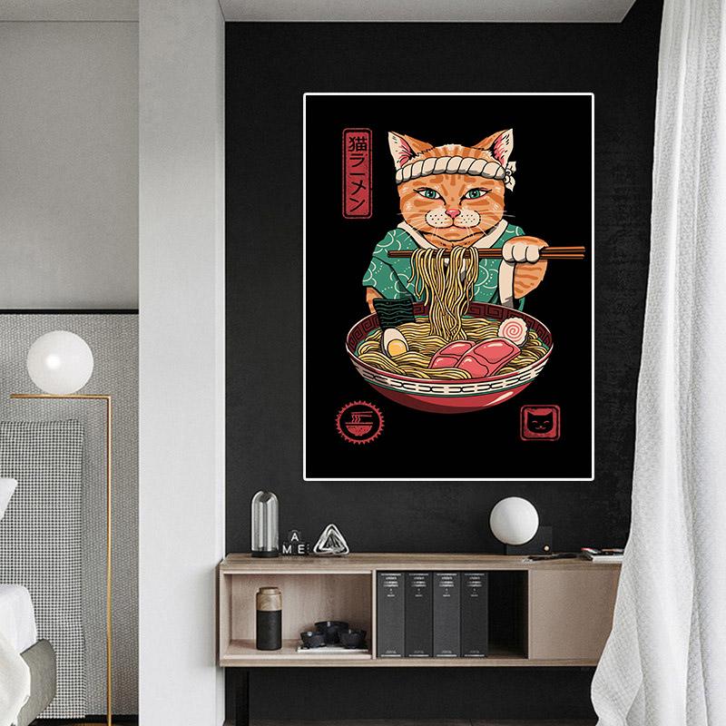 Lot De 6 Tableaux Chat Samouraï - Impressions Sur Toile 30x40 Cm - Déco Murale Décalée Pour Salon Ou Chambre - Sans Cadre