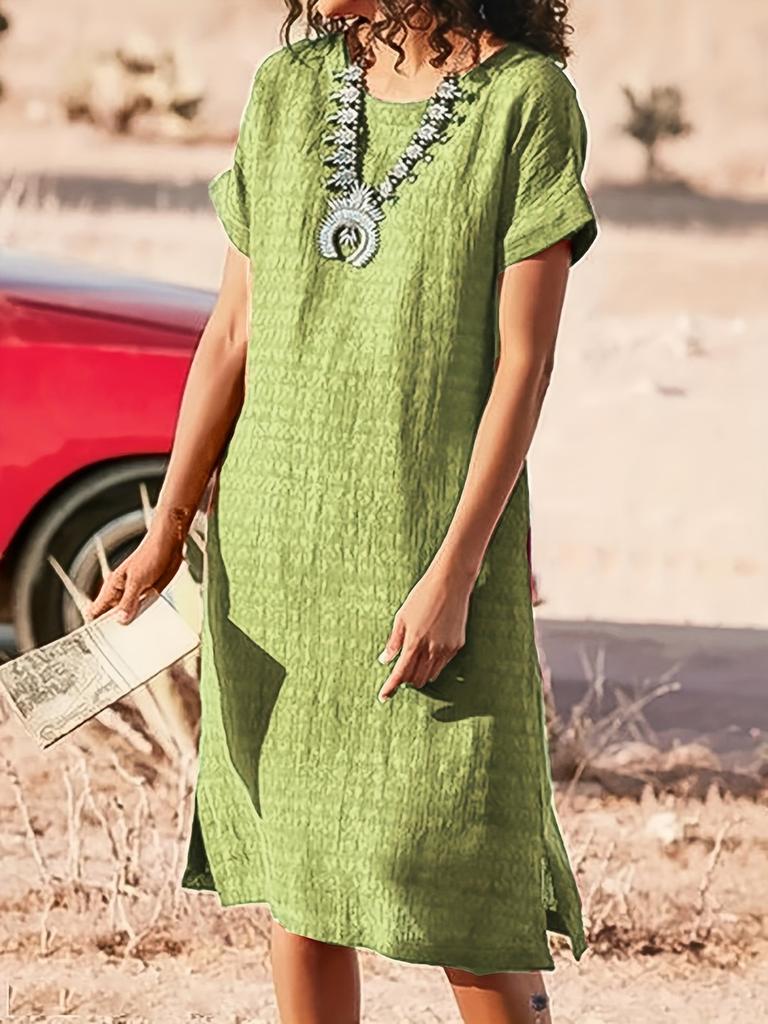 Casual Short Sleeve Dress With Spliced Polyester Fabric For Women Spring 2022