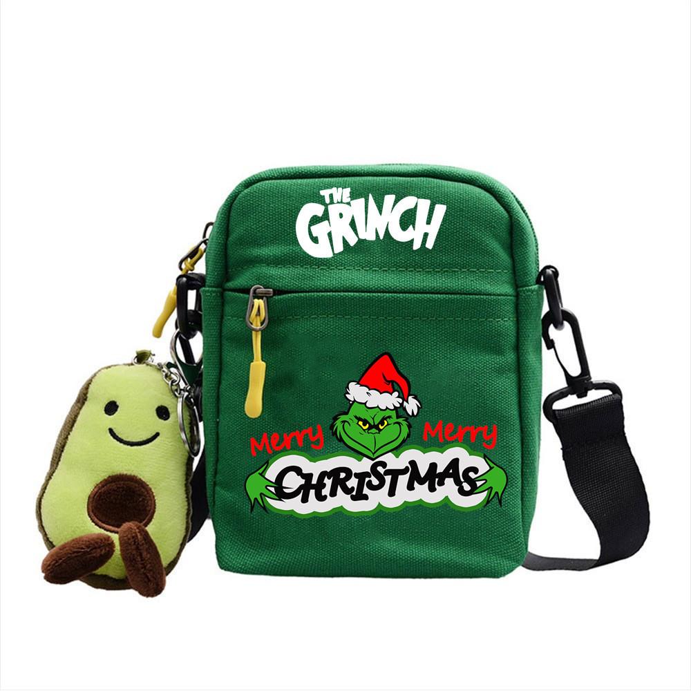 Grinch Christmas Canvas Mini Crossbody Bag With Zipper And Internal Storage For Daily Outings