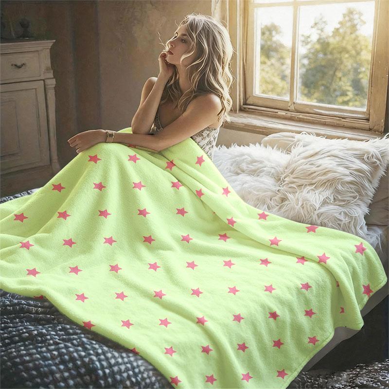 Green Pink Star Flannel Blanket Warm Soft Halloween Christmas Decorative Couch Warm Cozy All-Season Gift