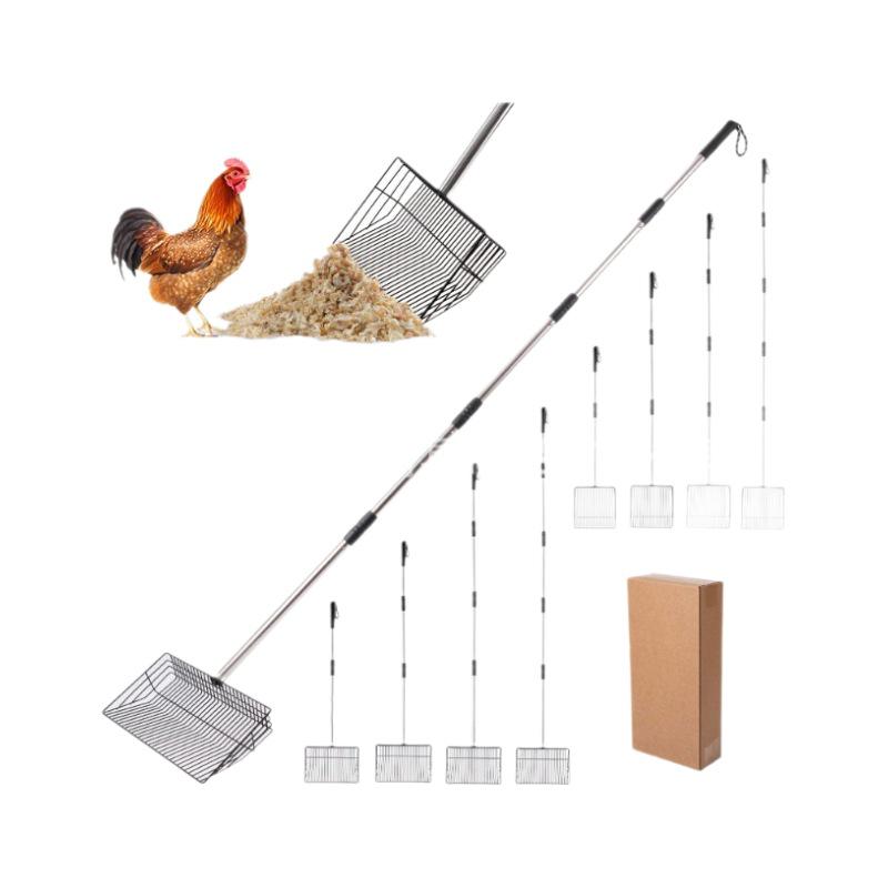 Large Stainless Steel Scoop for Cat Litter, Chicken Poop & Feathers, Tofu Litter, and Quail Cleanup with Long Handle