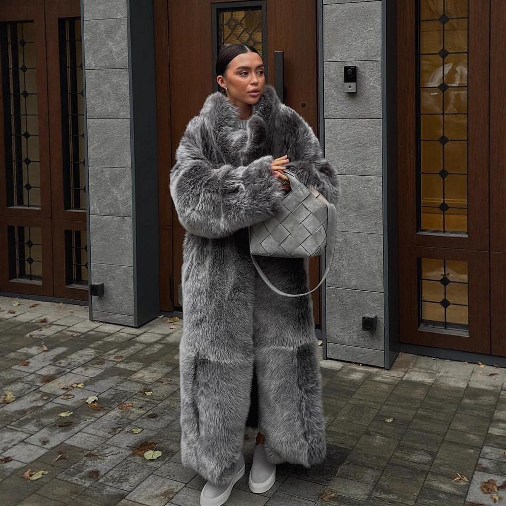 Thick Women's Winter Artificial Fur Jacket Furry Collar Oversized Eco Fur Coat For Female Follr Length Warm Lady Mink Fur Coat