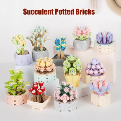 Potted Plants Succulents Flower Building Blocks Bonsai Assemble Bricks Kit Decoration Birthday Gifts For Children's Toy