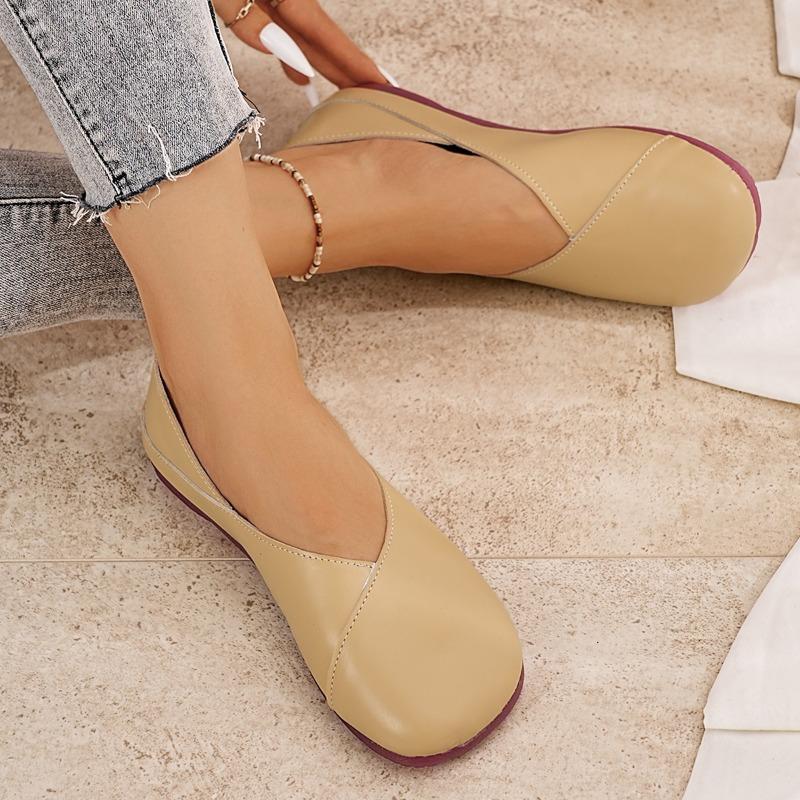 Large Size Soft Leather Single Shoes for Women's Spring and Autumn New Non-slip and Comfortable Two Wear Casual Retro Doudou Shoes for Women
