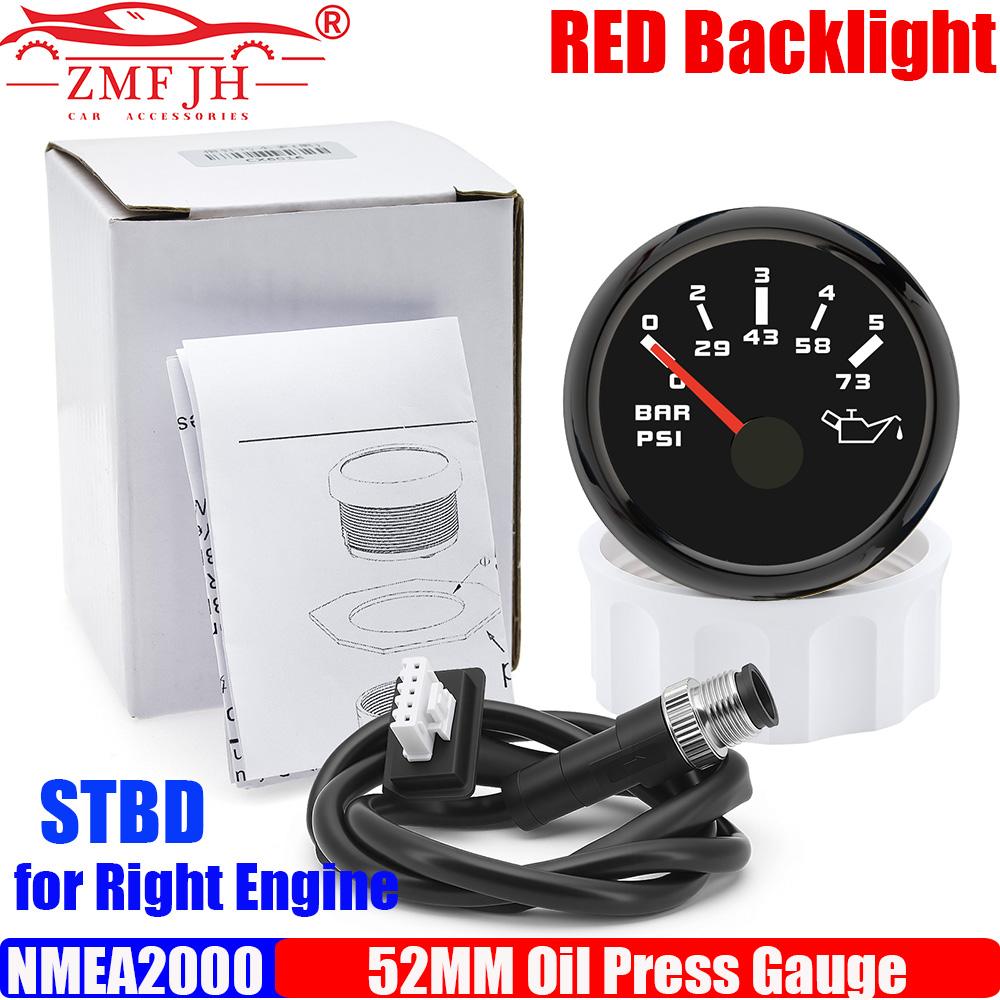 ZMFJH NMEA2000 52MM Oil Pressure Gauge M12 Plug 0-10Bar,0-145PSI Oil Press Meter PORT STBD Red LED for Marine Boat Yacht Vessel