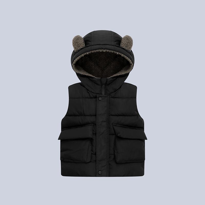 

Осень Зима Мальчики Жилет Медвежьи Ушки Однотонный Сохраняет Тепло Маленькая Принцесса Девочки Жилет с Капюшоном Пальто для Мальчиков Детская Одежда 90cm
