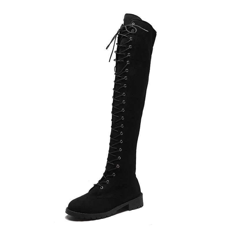 New Women's Over-the-Knee Round-Toe Martin Boots, Size 43 - Stylish European & American Design, Flat-Bottomed, In Stock