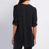 Plus Size Women Solid Color Loose Zipper V Neck Long Sleeve Chiffon Blouse Shirt