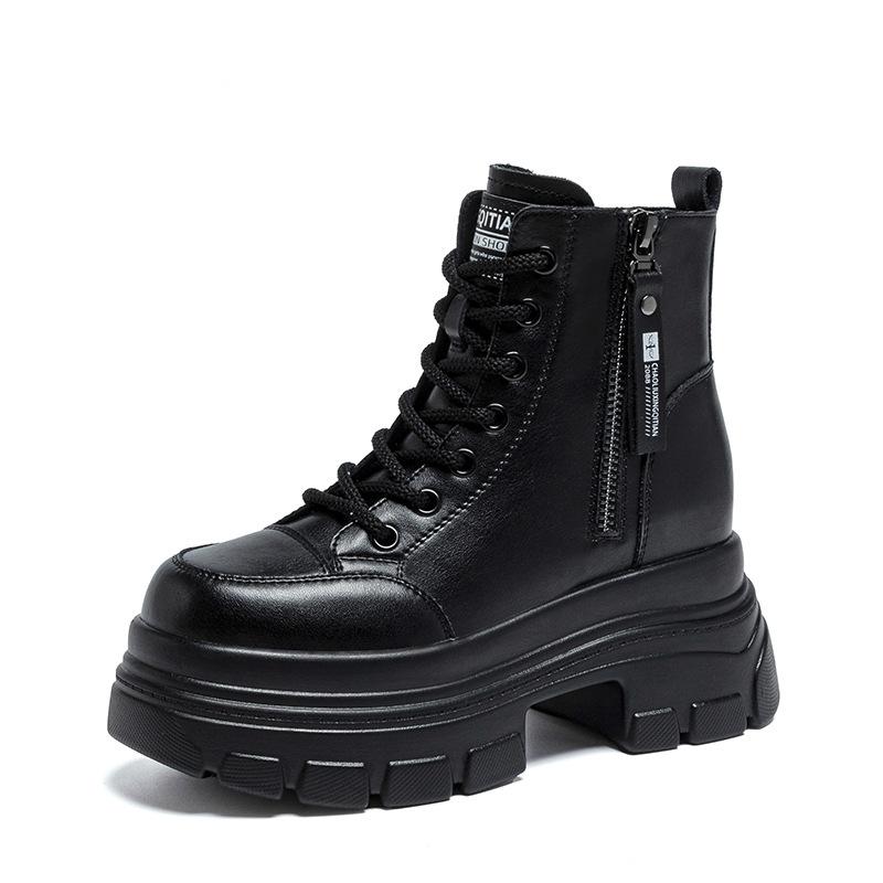 Autumn new small thick-soled heightened and thin winter velvet short boots inner heightened women s boots Martin boots 34