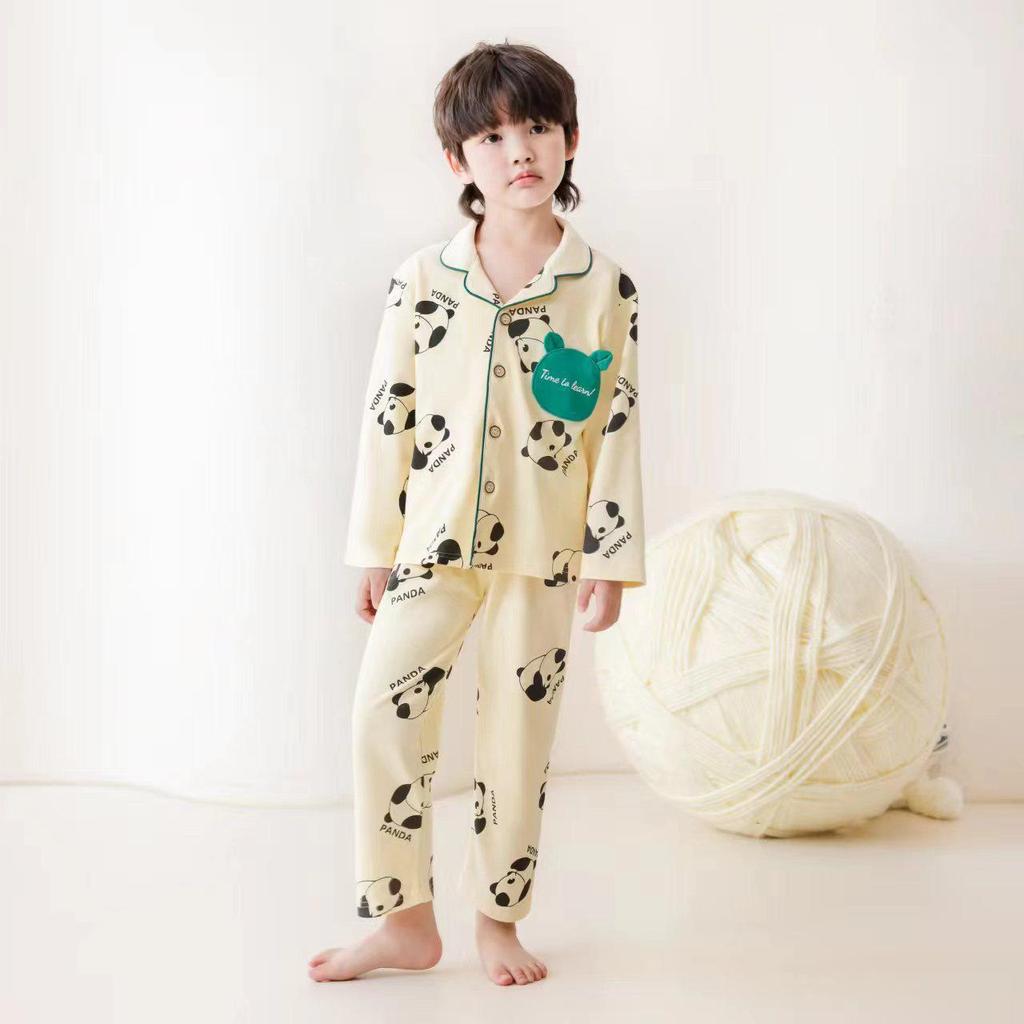 New Pure Cotton Children's Cardigan Pajama Set - Short Sleeve, Loose Fit for Boys & Girls