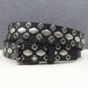 Rivet Belt Genuine Leather Double Pin Buckle Belt Classic Hollowed Out Strap Jeans Cowhide Men Waistband Width:3.8cm