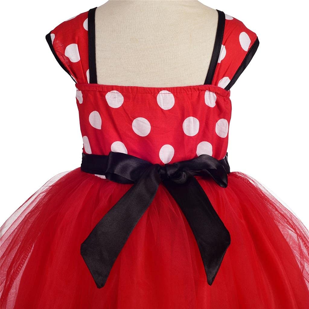 Kids Minnie Mouse Style Girls Polka Dot Costume Birthday Party Tulle Skirt with Headband Ages Red [Dressy Daisy] 5-6
