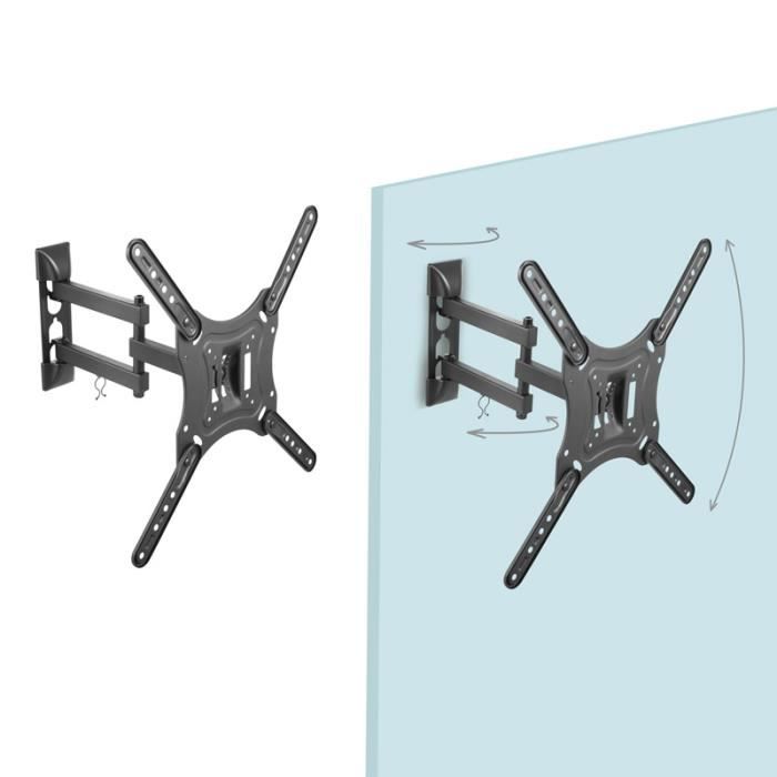 Support mural plat TooQ - Extensible 40cm - VESA 400x400 - 30kg max - Noir