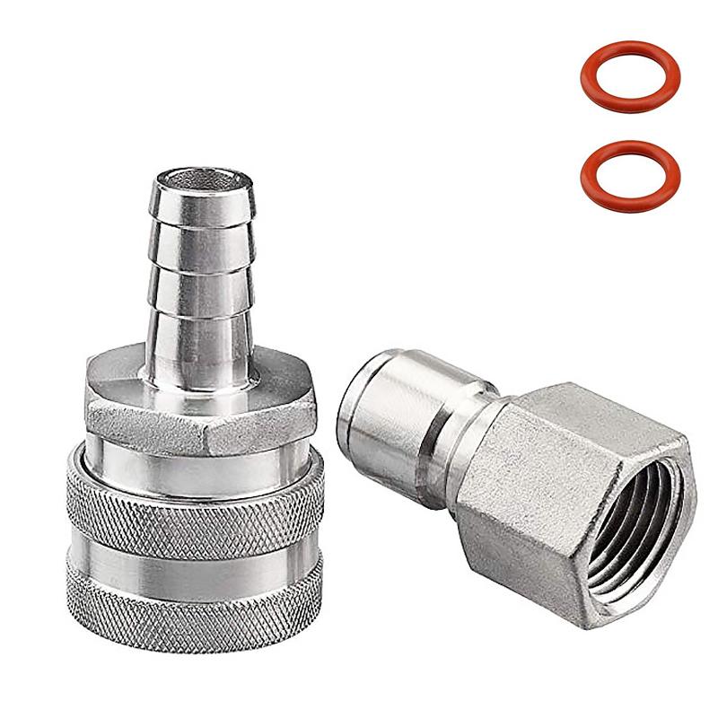 1/2"NPT Beer Quick Disconnect Set, 1/2 " Barb 304 Stainless Steel Quick Disconnect Kit Moonshine Fitting Connectors HomeBrewing
