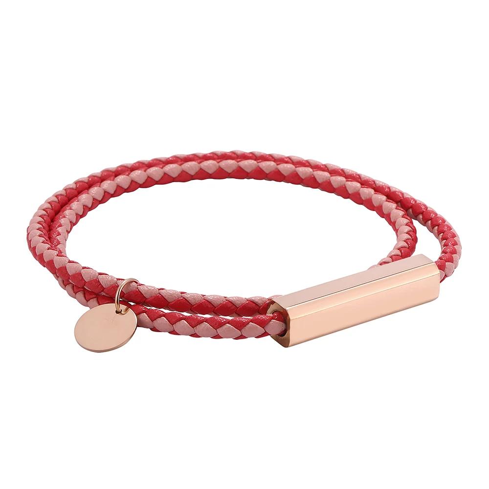 

Классический дизайнерский мужской женский изысканный браслет из нержавеющей стали с пуговицами из кожи, ручная работа, женские ювелирные изделия, подарки Wearing Length 205mm