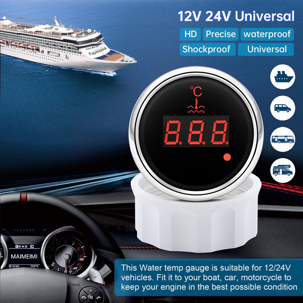 0~120 stopni Celsjusza Wskaźnik Temperatury Wody 52MM Samochodowy Miernik Temperatury Wody Samochodowy Wodoodporny Termometr Wskaźnik z Czujnikiem Wody 1/8 NPT