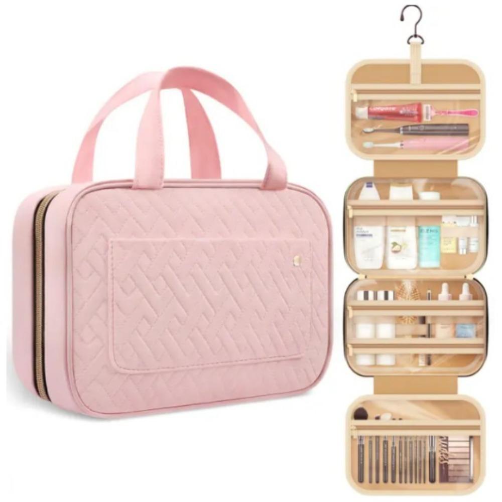 

Fashion Foldable Makeup Bag Waterproof Hanging Cosmetic Handbag Large Capacity Beauty Kit Bag Travel розовый