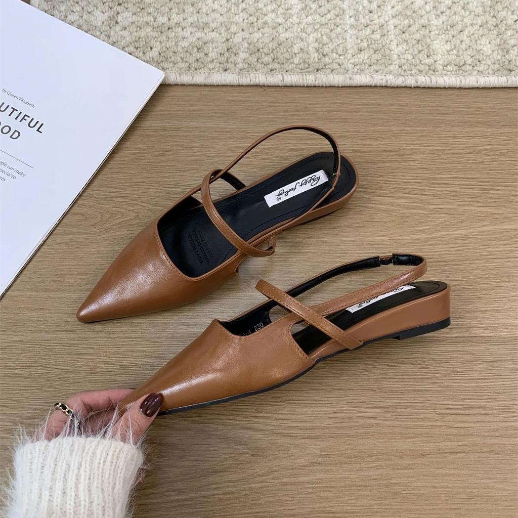 Fashion Bailamos 2024 Brand Pointed Toe Women Sandals Fashion Shallow Slip On Ladies Mary Jane Shoes Flats Heel Elegant Dress Slingback