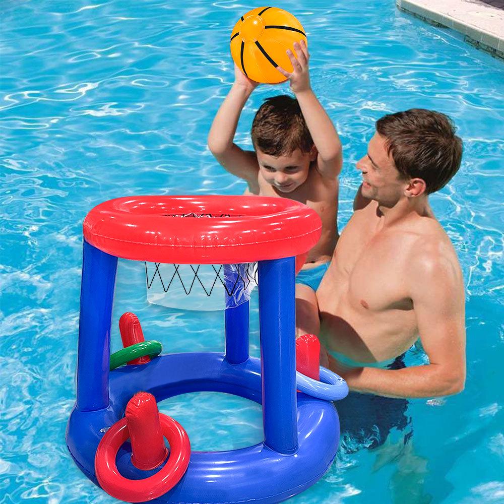 Inflatable Water Basketball Hoop and Ring Toss Set for Beach and Pool Fun
