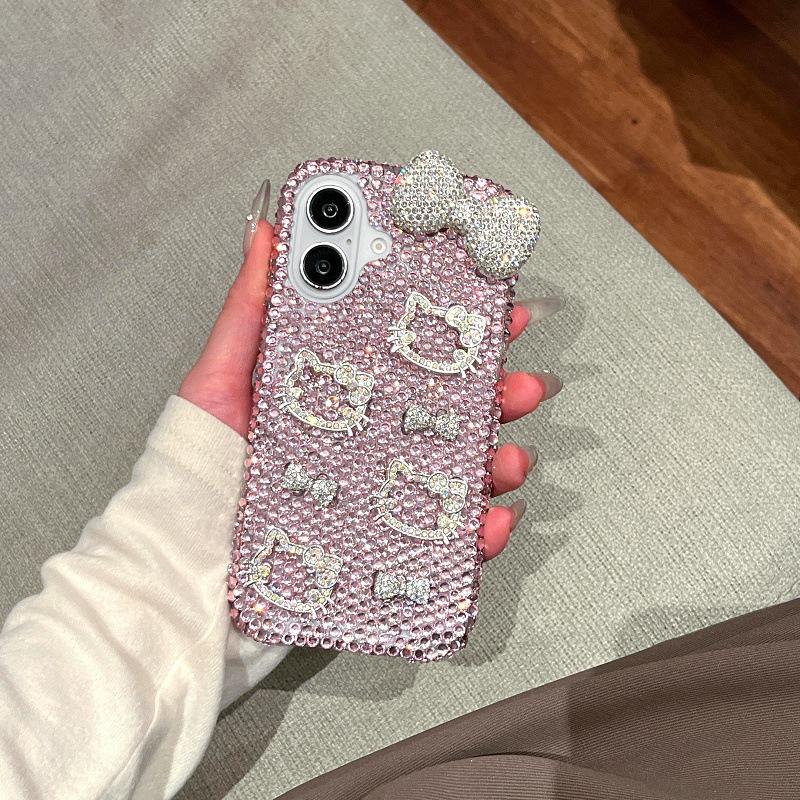 Super Fairy Flash Diamond Three-dimensional Cat Bow for iPhone16promax Apple 15 Mobile Phone Case Girl