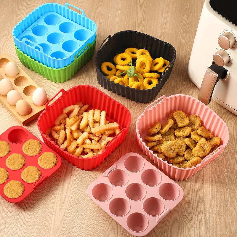 2Pcs Non-Stick Baking Trays With Cupcake Molds For Healthy Cooking Kitchen Tools Square Silicone Air Fryer Liners & Muffin Pan