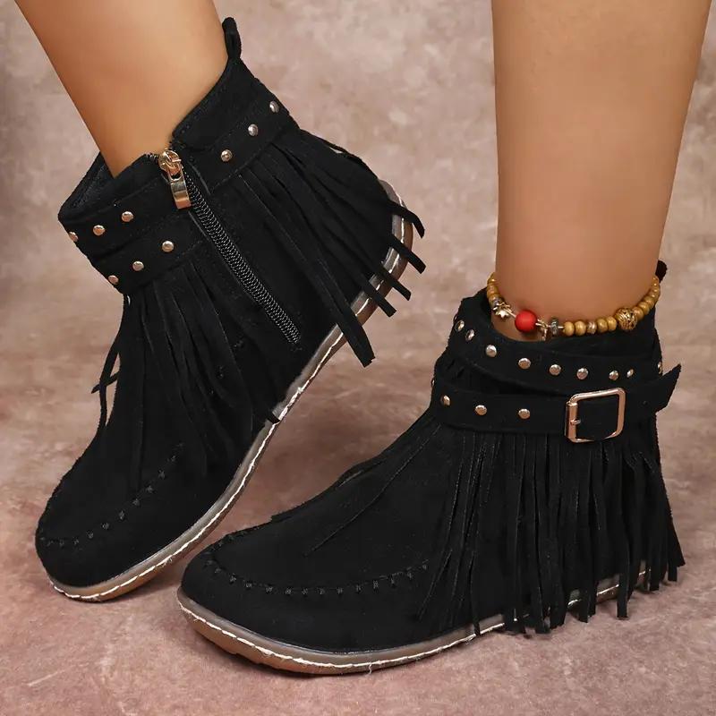 Fashion Women Bohemian Ankle Boots Women Retro Faux Suede Buckle Strap Short Boots Plus Size Flat Light Shoes Women Zapatos De Mujer