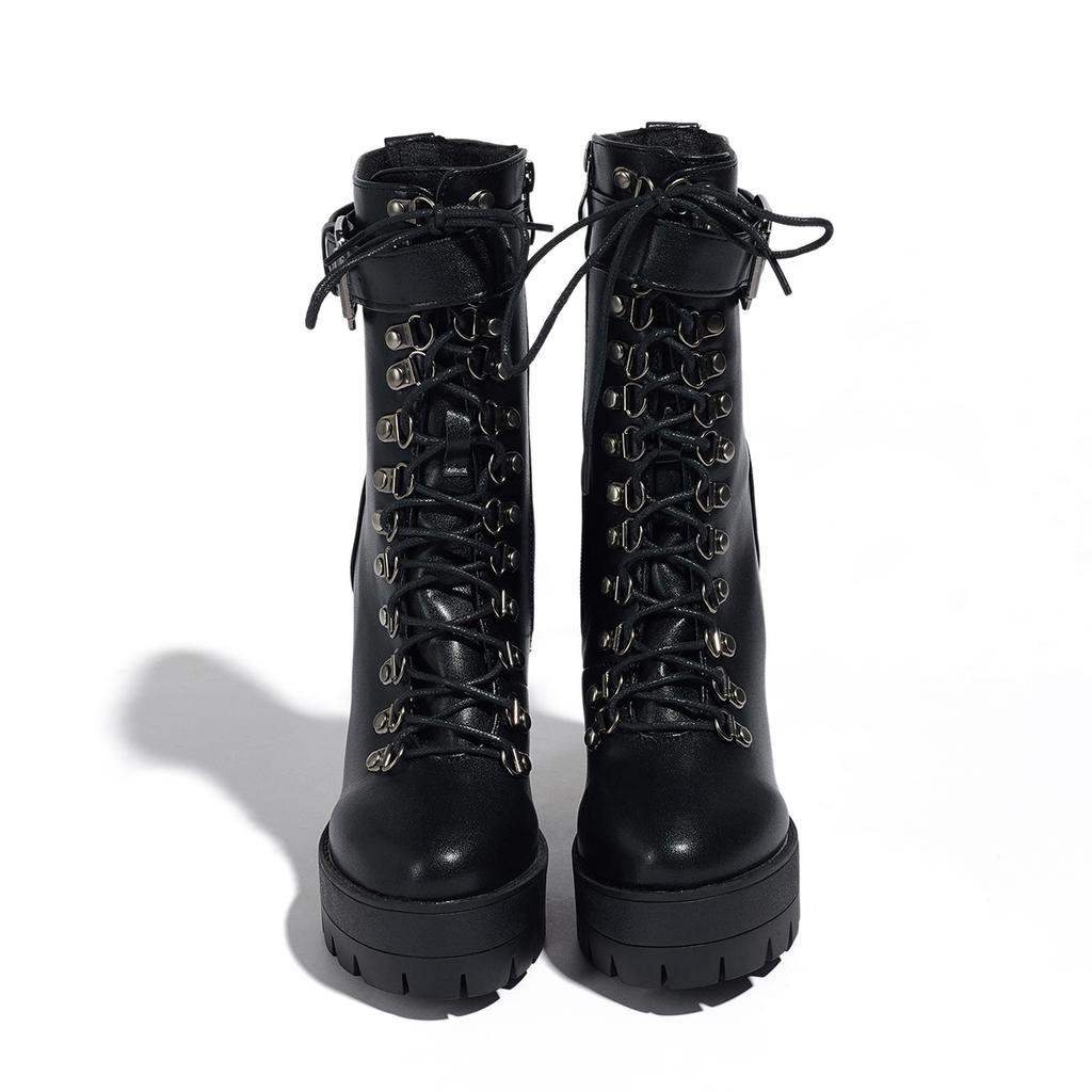 Damen-Kurzstiefel mit hohen Absätzen Herbst und Winter neu wasserdicht Tisch dicker Absatz Übergröße Römische Kurzstiefel