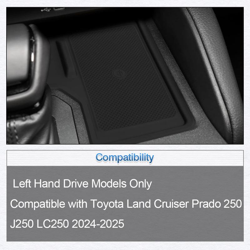 Black Smartphone Wireless Charger Rubber Mat Pad Protector for Toyota Land Cruiser Prado 250 J250 LC250 2024-2025