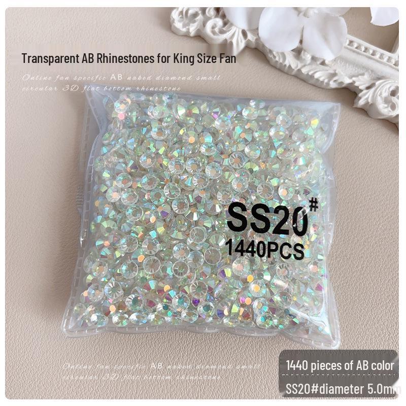 SS3 SS4 King Fan AB Iridescent Small Round Flat-back Rhinestone for DIY Nail Art Accessories