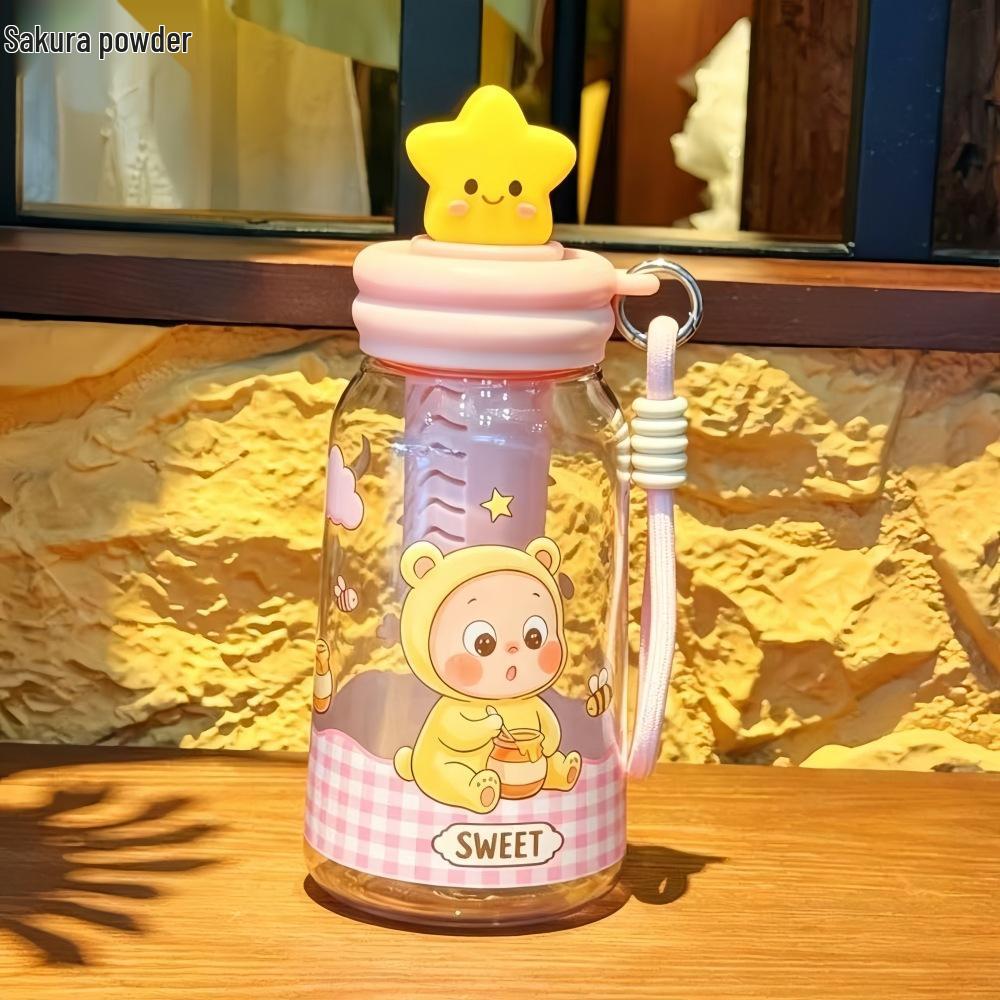 Summer Star Straw Cup: Cute Cartoon Design, Portable Tea Infuser, High-Quality Plastic for Girls