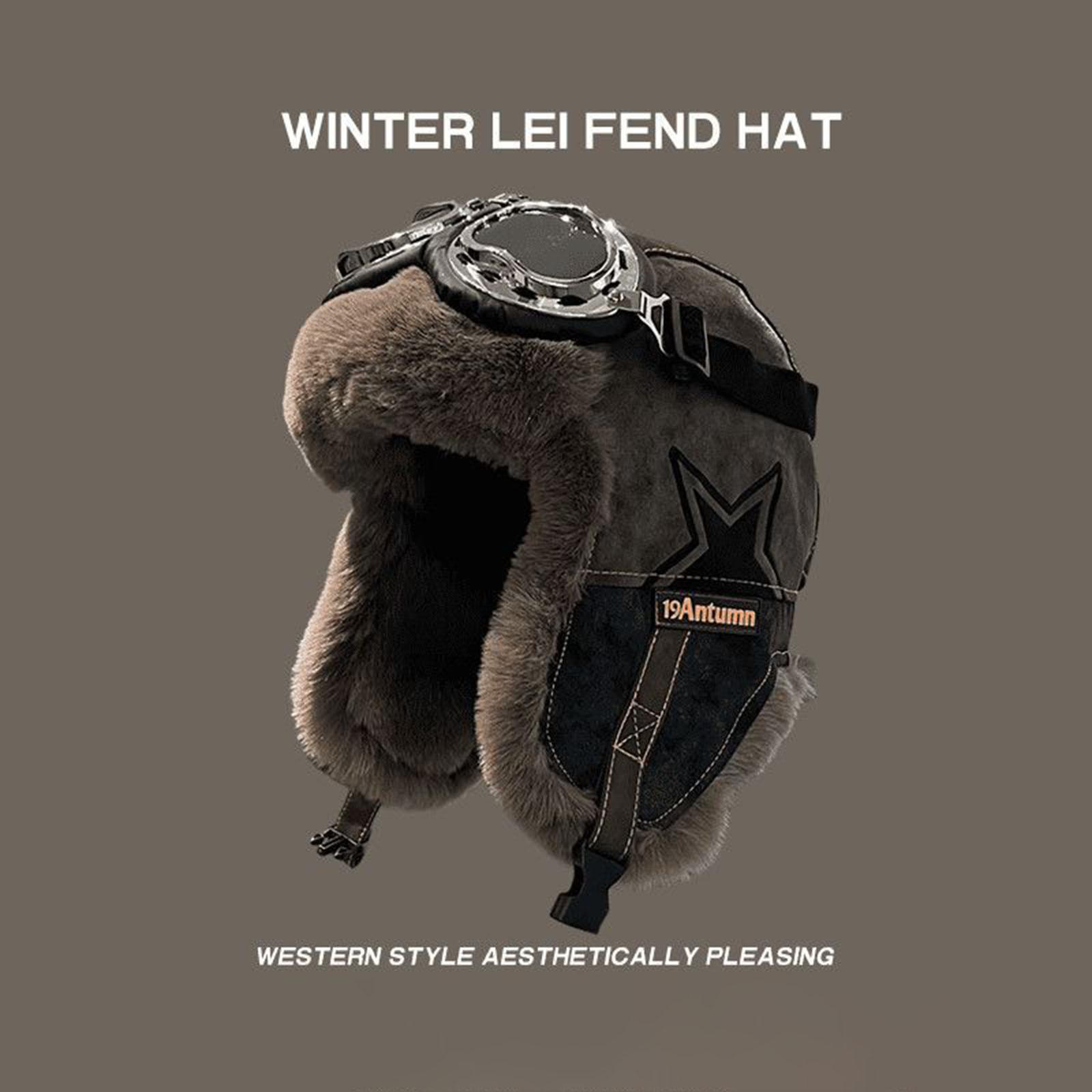 

Winter Hat Unisex Retro Lei Feng Cap Hat With Warm Fleece Ear For Cycling And Motorcycle Riding One Size кавовий