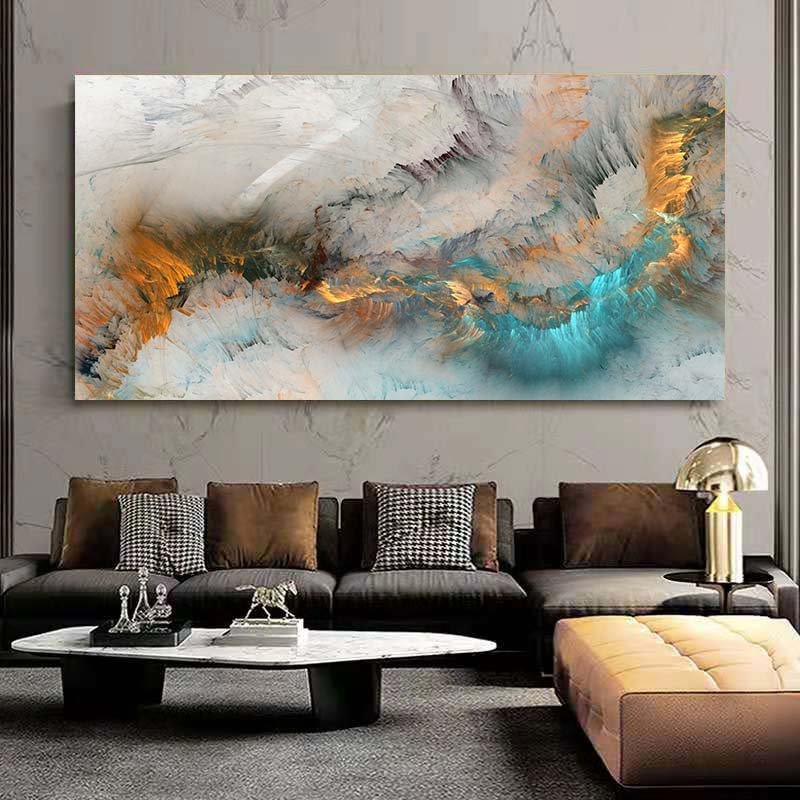 Abstract Light Gray Gold Blue Colorful Cloud Posters and Prints Canvas Painting Print Wall Art for Living Room Home Decor
