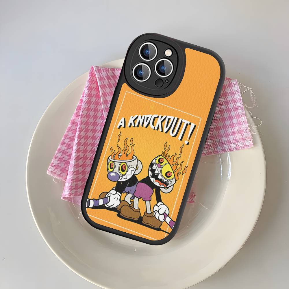 C-Cuphead Classic Game Silicone Phone Case For IPhone 16 15 14 13 12 11 Pro Max Mini Leather Soft Cover