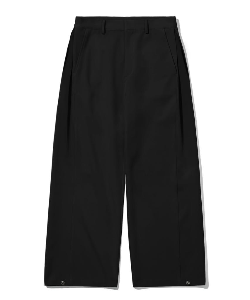 TRILLION Side Pleat Snap Button Wide Slacks (Black)