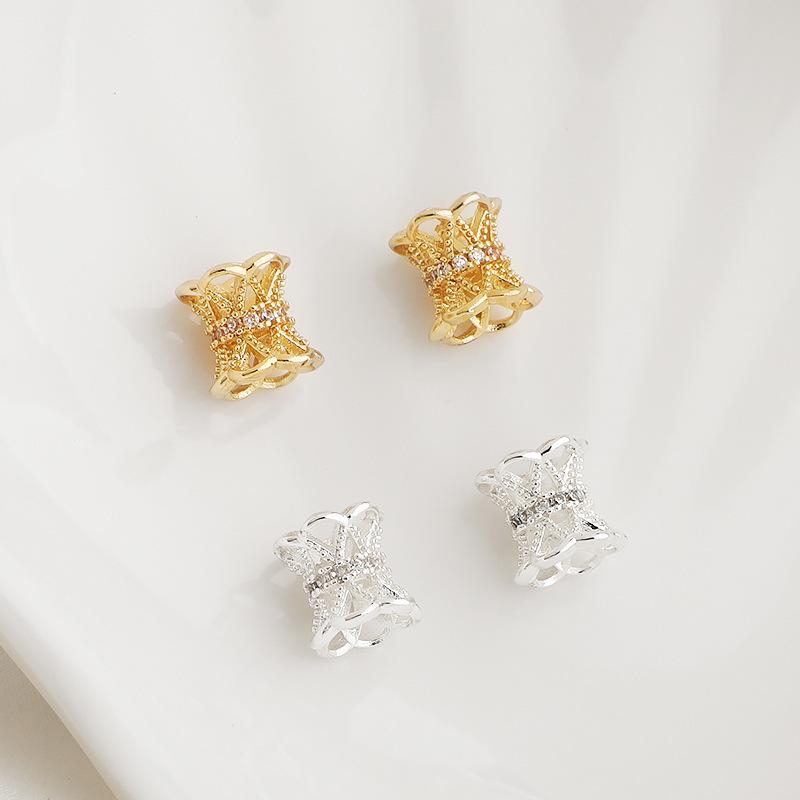 14K Gold Plated Colorfast Zircon Double Layer Flower Base Bracelet Necklace Cap DIY Accessory