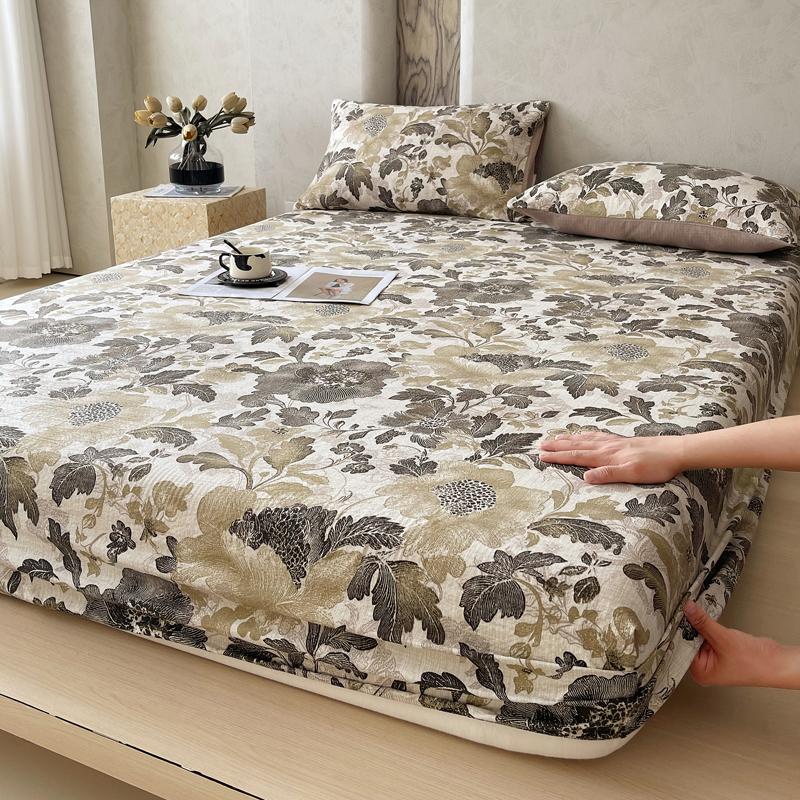 New printed single-piece fitted sheet three-piece set, washable mattress protective cover, all-inclusive mattress and pillowcase