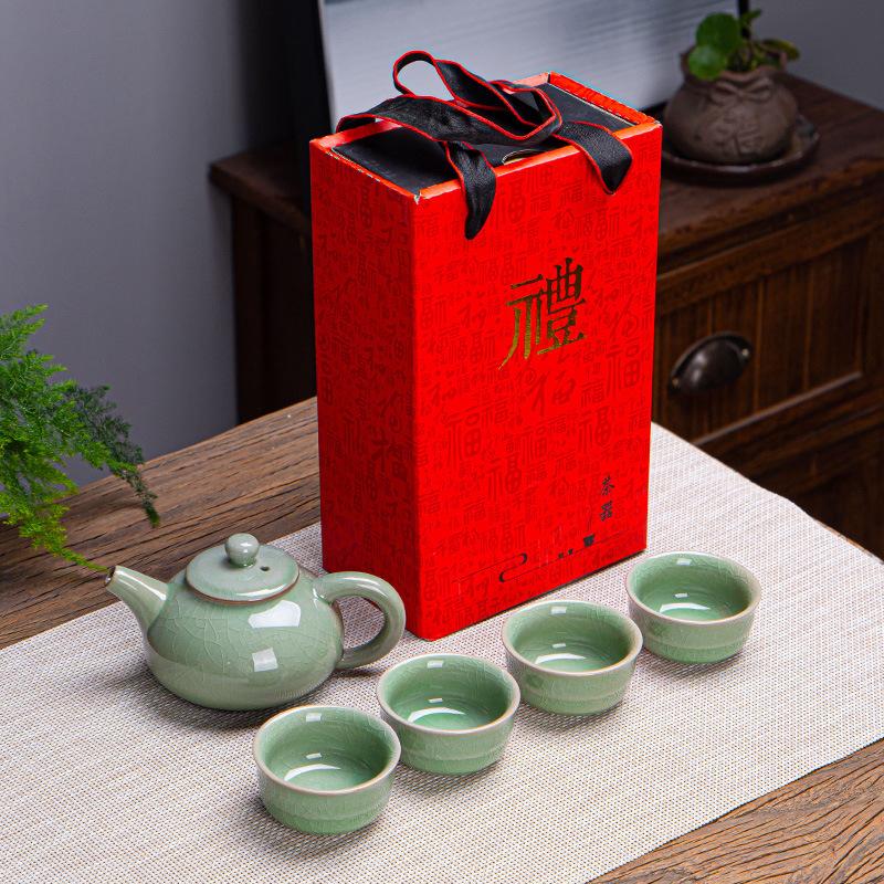 Mid-Autumn Festival Ge Kiln Ru Kiln Gift Box Tea Set Company Activities Companion Gift Annual Meeting