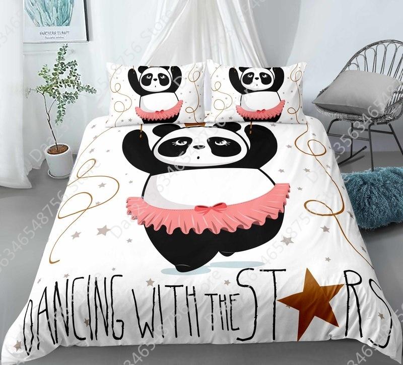 New Panda Bedding Set Single Twin Full Queen King Size Cartoon Animals Bed Set Aldult Kid Bedroom Duvetcover Sets 3D Anime 043