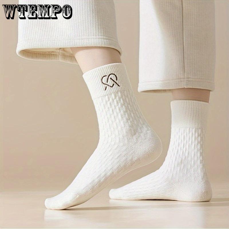 6pcs Women's Cozy Thick Mid-Calf Socks - Warm, Breathable & Soft Solid Color Winter Socks with Elegant College Style, Cute Socks
