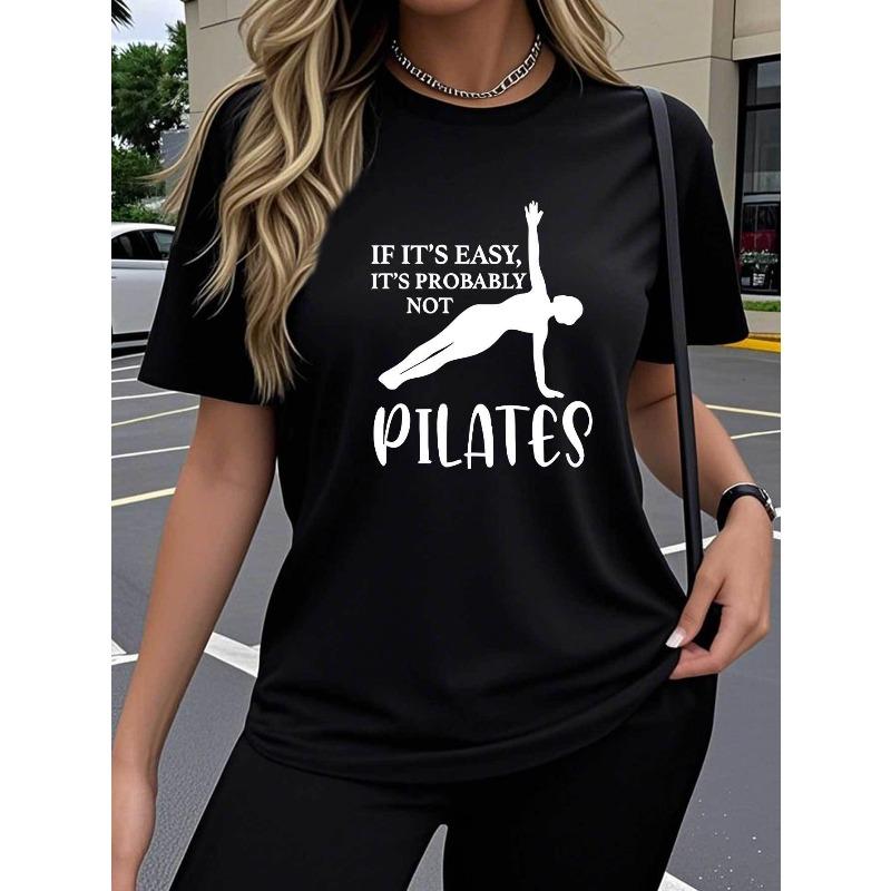 

A Single Piece Women S Short-Sleeve T-Shirt Featuring a Creative PILATES Design with Trendy And Fun Letter Prints. 4XL чорний