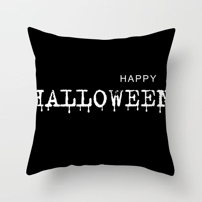 New Halloween Black and White Skull Pumpkin Printed Peach Leather Velvet Pillowcase Sofa Office Cushion Cover