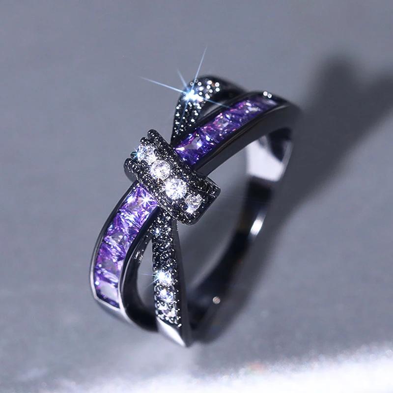 Huitan Bowknot Design Women Ring for Party Daily Fashion Finger Accessories Charming Elegant Jewelry Inlaid Bright Purple CZ