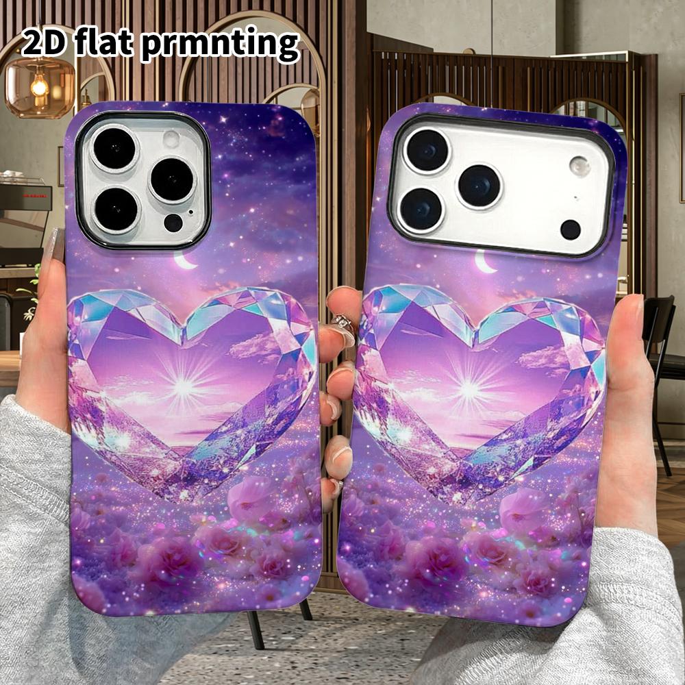 Phone Case: 2D Flat Design Suitable for iPhone 18, 17, 16, 15, 14, 13 Pro Film Protection Case, Couple Style, Purple Fantasy Heart, Christmas and Hall