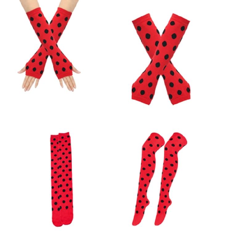 Cosplay Thigh High Long Socks for Women Girl Over Knee Stockings and Arm Warmers Insect Dots Print Costume Accessories