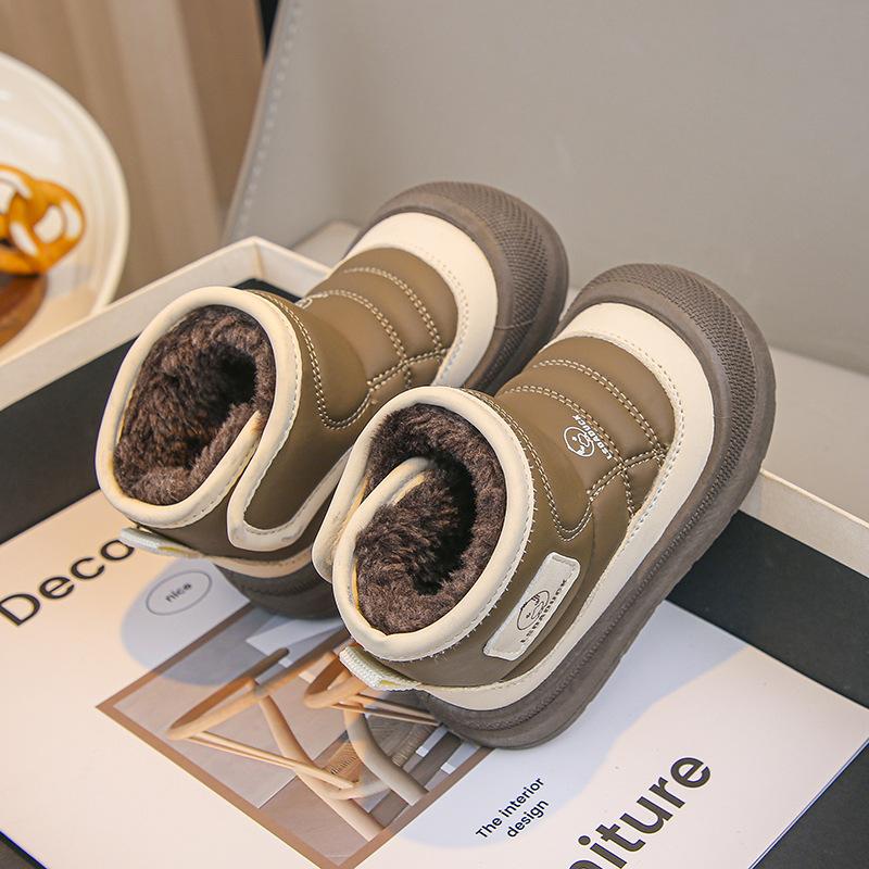 

Зимние плюшевые сноубутсы для детей, толстые теплые хлопковые ботинки для мальчиков и девочек, водонепроницаемые детские зимние ботинки, бархатная обувь 26 хаки