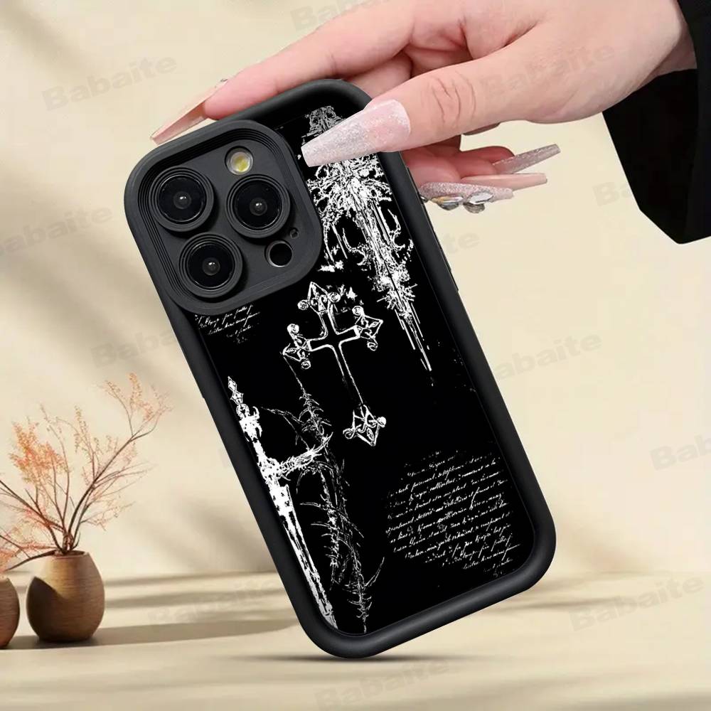 Gothic Cyber Sigil Cross Phone Case For iPhone 17 16 15 14 13 12 11 Pro Max 16E Plus INS Soft Cover