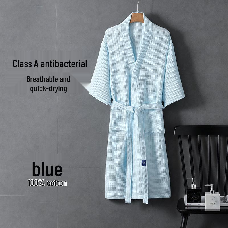 Unisex Quick-Dry Cotton Waffle Bathrobe - Ideal for Summer and Hotels