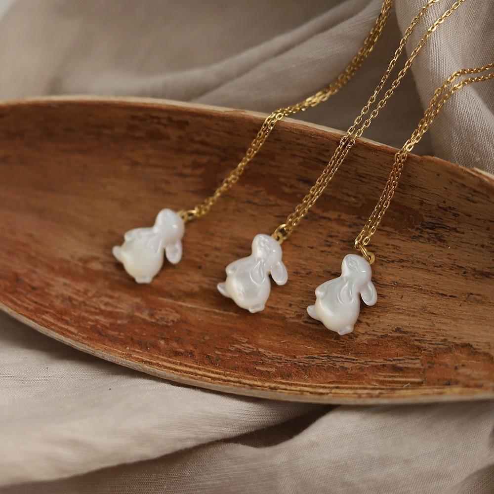 

Titanium Moon Rabbit Necklace Rabbit Shape White Shell Rabbit Necklace Girls rabbit